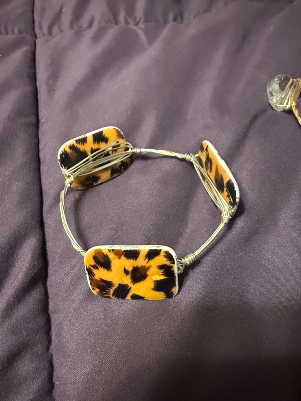 Set of Two Statement Bangle Bracelets - Leopard & Clear Crystal - Picture 3 of 6
